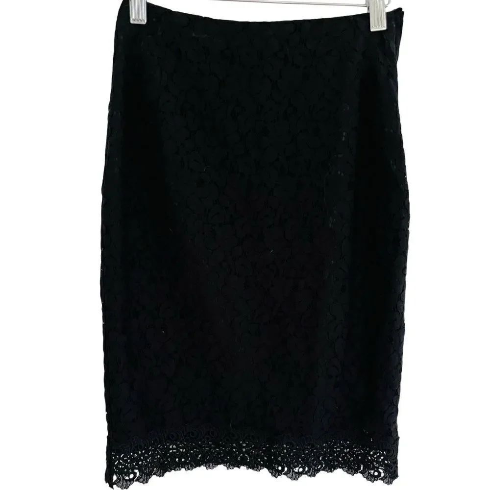 H & M black lace pencil skirt, side zipper size 2.